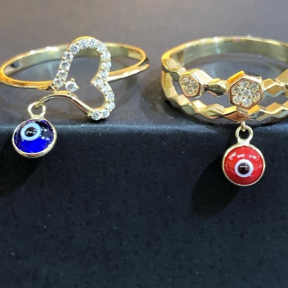 New 14K yellow Gold red evil eye CZ heart Ring - Picture 8 of 8